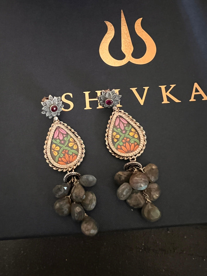 Statement Labradorite Cluster Pure 925 Silver Earrings - SHIVKA