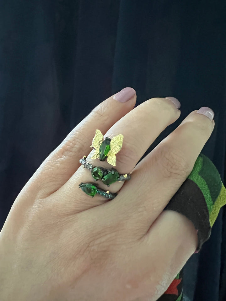 Designer Pure Silver Chrome Diopside Ring