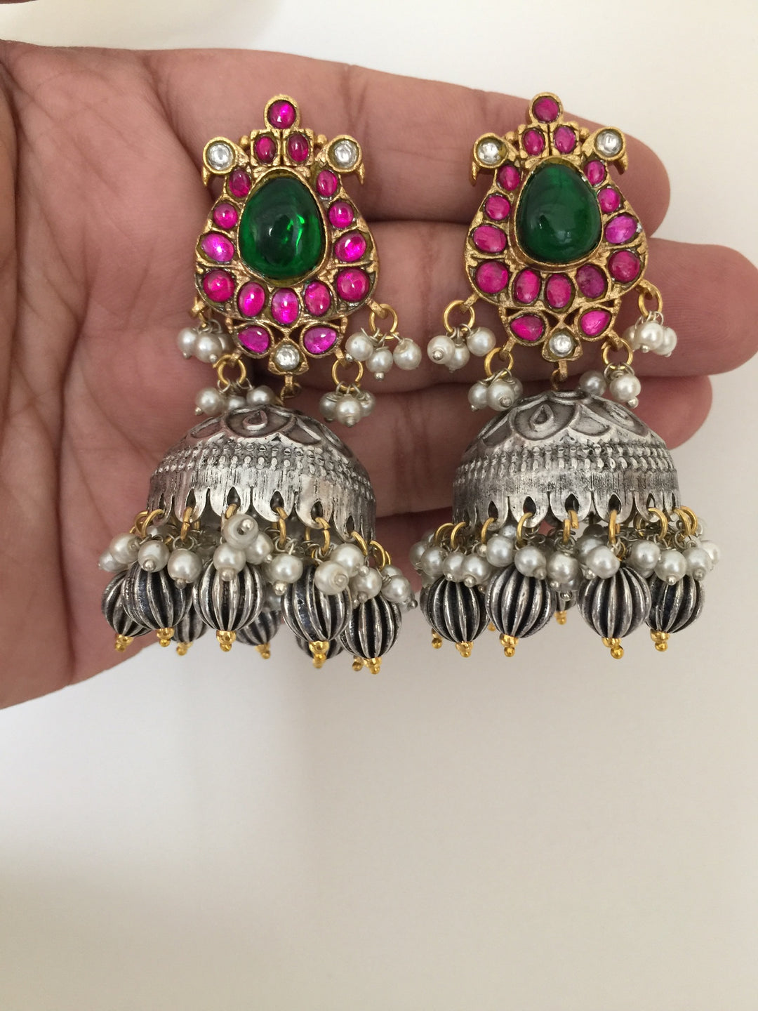 Designer Dual Tone Necklace with Kundan Earrings