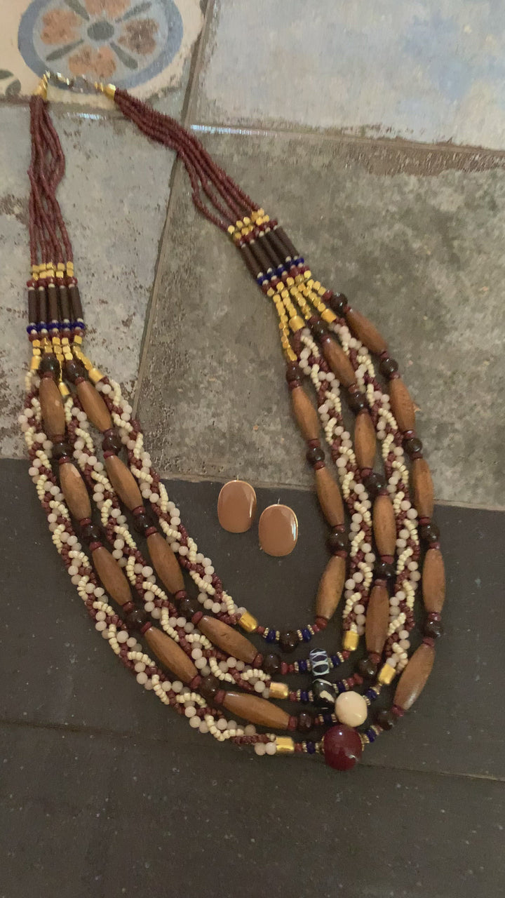 Vintage Beaded Necklace with Statement Stone Studs