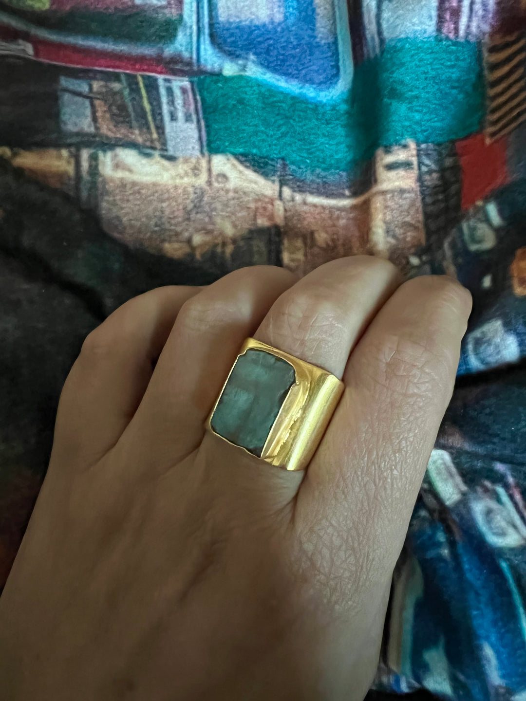 Natural Labradorite Brass Ring