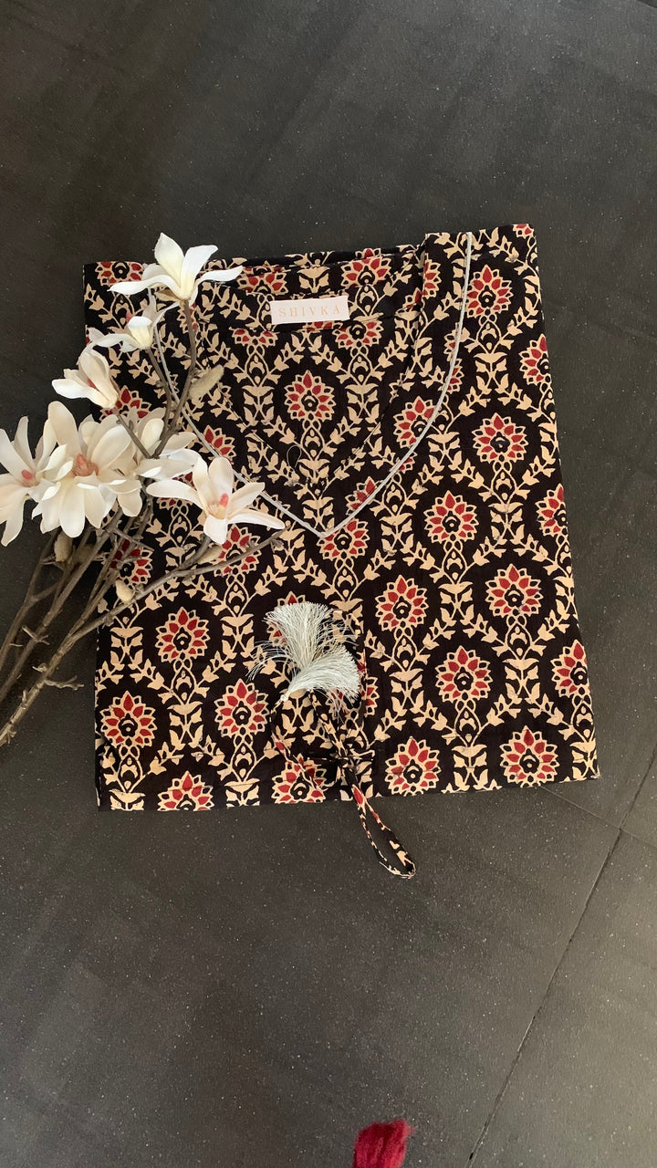 Black Printed Cotton Kaftan