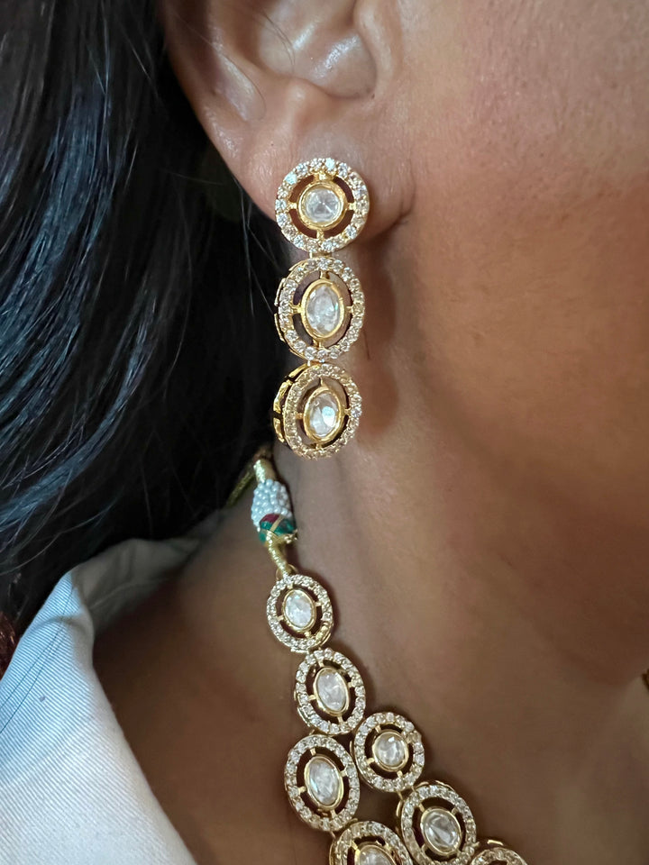 Statement CZ Polki Kundan Necklace with Earrings