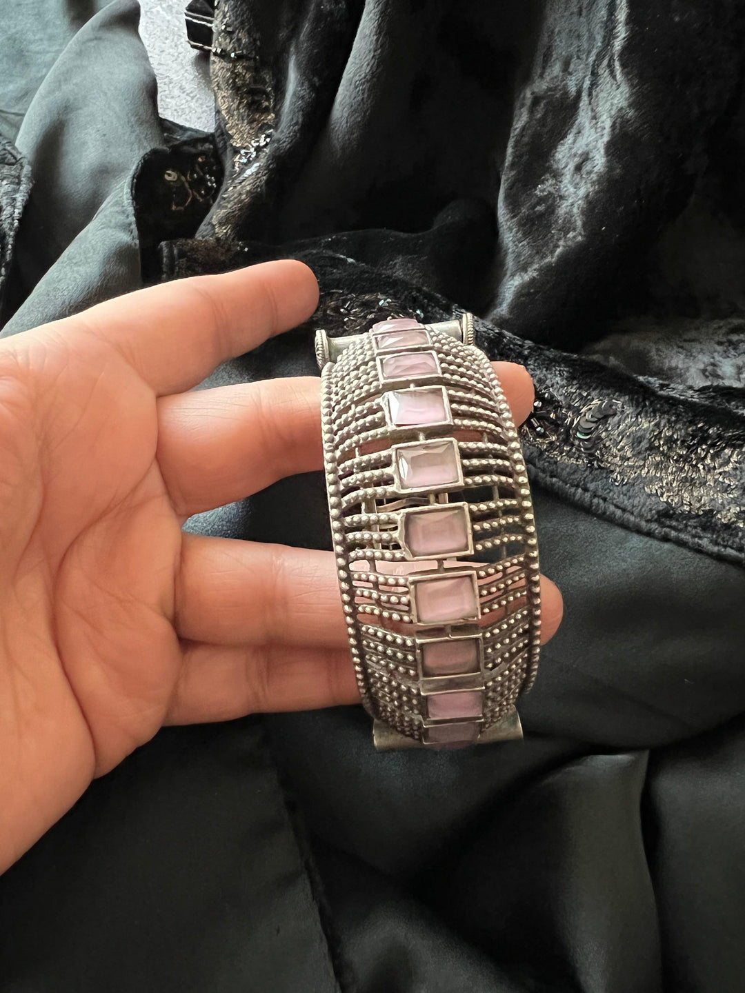 Statement Pink Stone Antique Kada/ Premium Quality Kada / Indian Bangle - SHIVKA