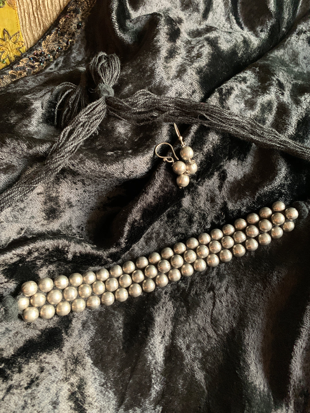 Classic Silver Beads Choker with Earrings