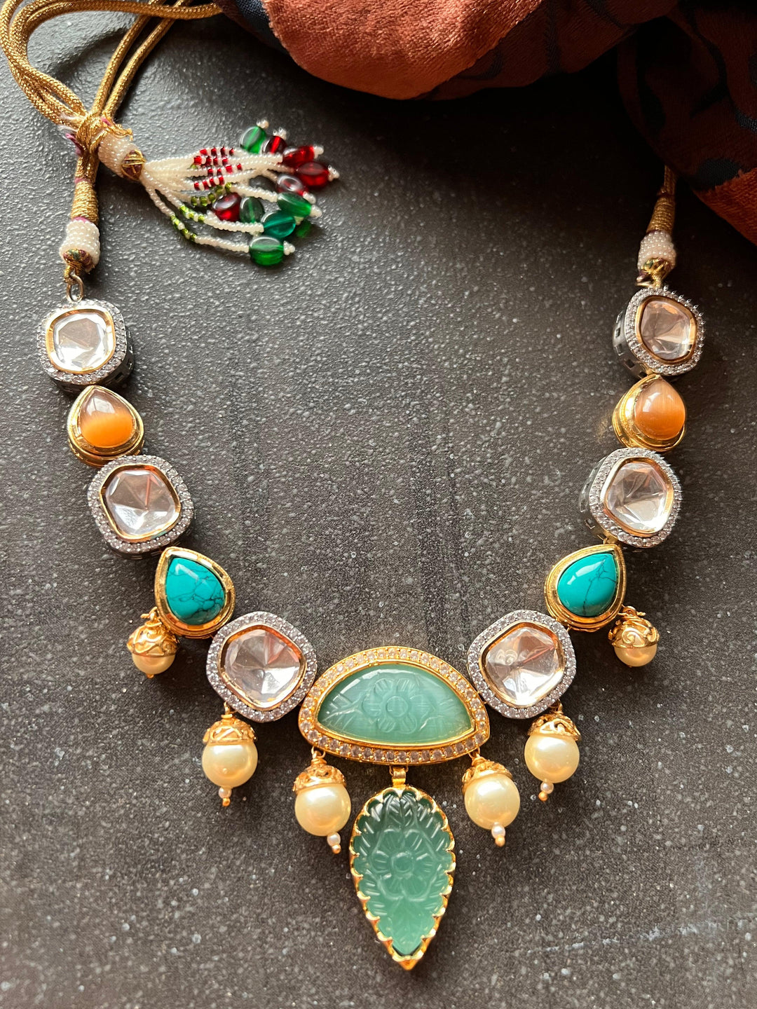 Scintillating Multicolored  Kundan Necklace with Statement Earrings - SHIVKA