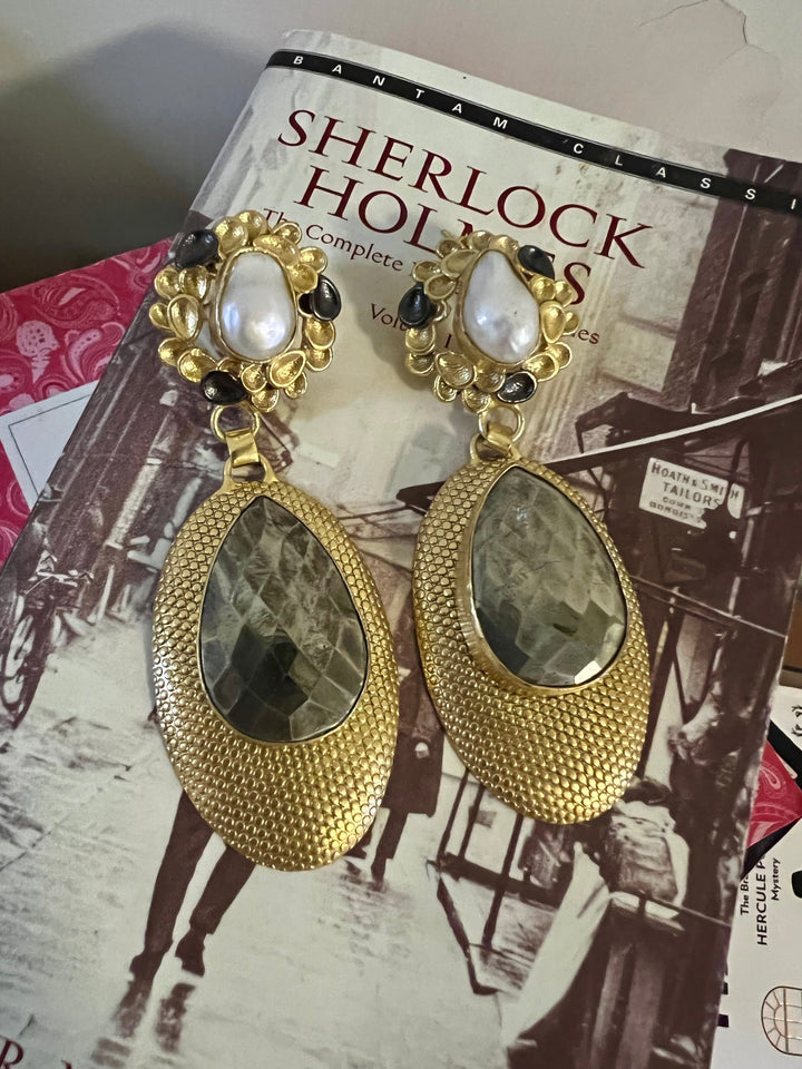 Baroque Pearl and Pyrite Designer Earrings