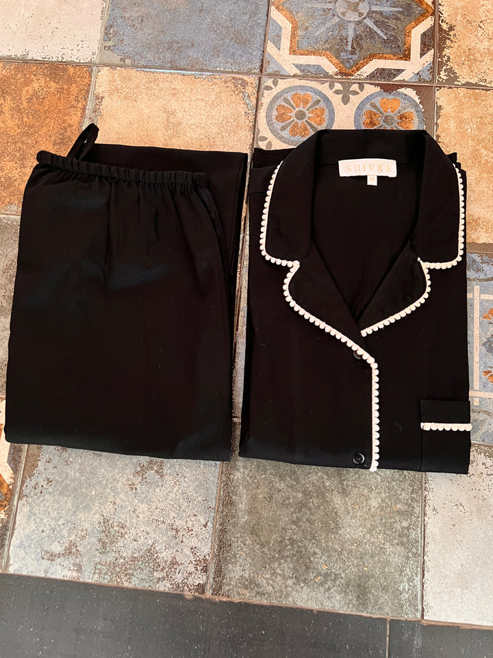 Black Print Cotton Night Suit