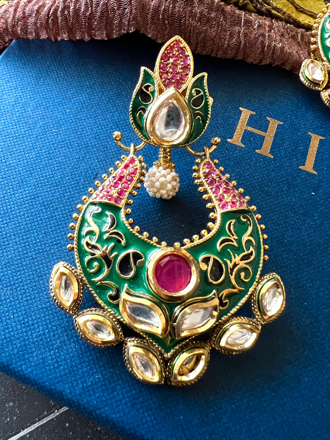 Beautiful Ruby Kundan Meenakari  Earrings