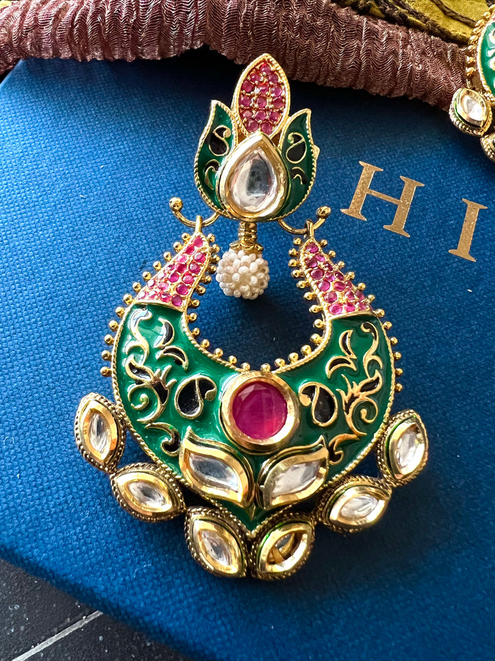 Beautiful Ruby Kundan Meenakari  Earrings