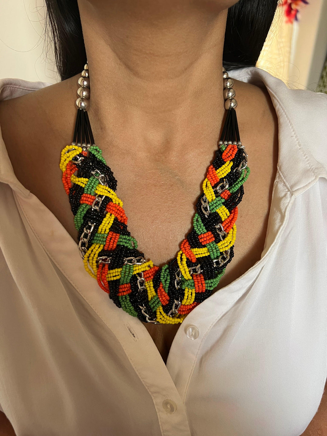 Multicoloured Beaded Necklace with Studs - SHIVKA