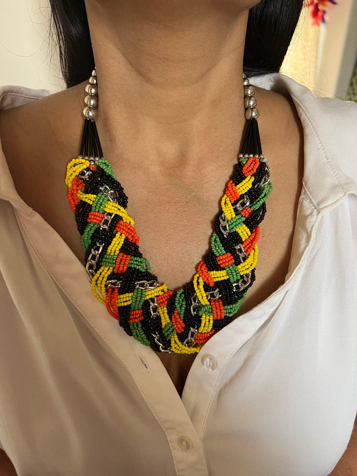 Multicoloured Beaded Necklace with Studs - SHIVKA