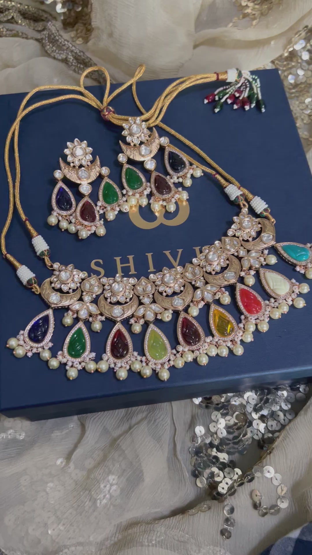 Multicoloured Bridal Kundan Choker Necklace with Earrings