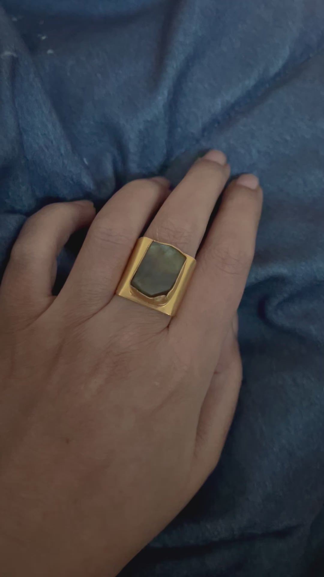 Natural Labradorite Brass Ring