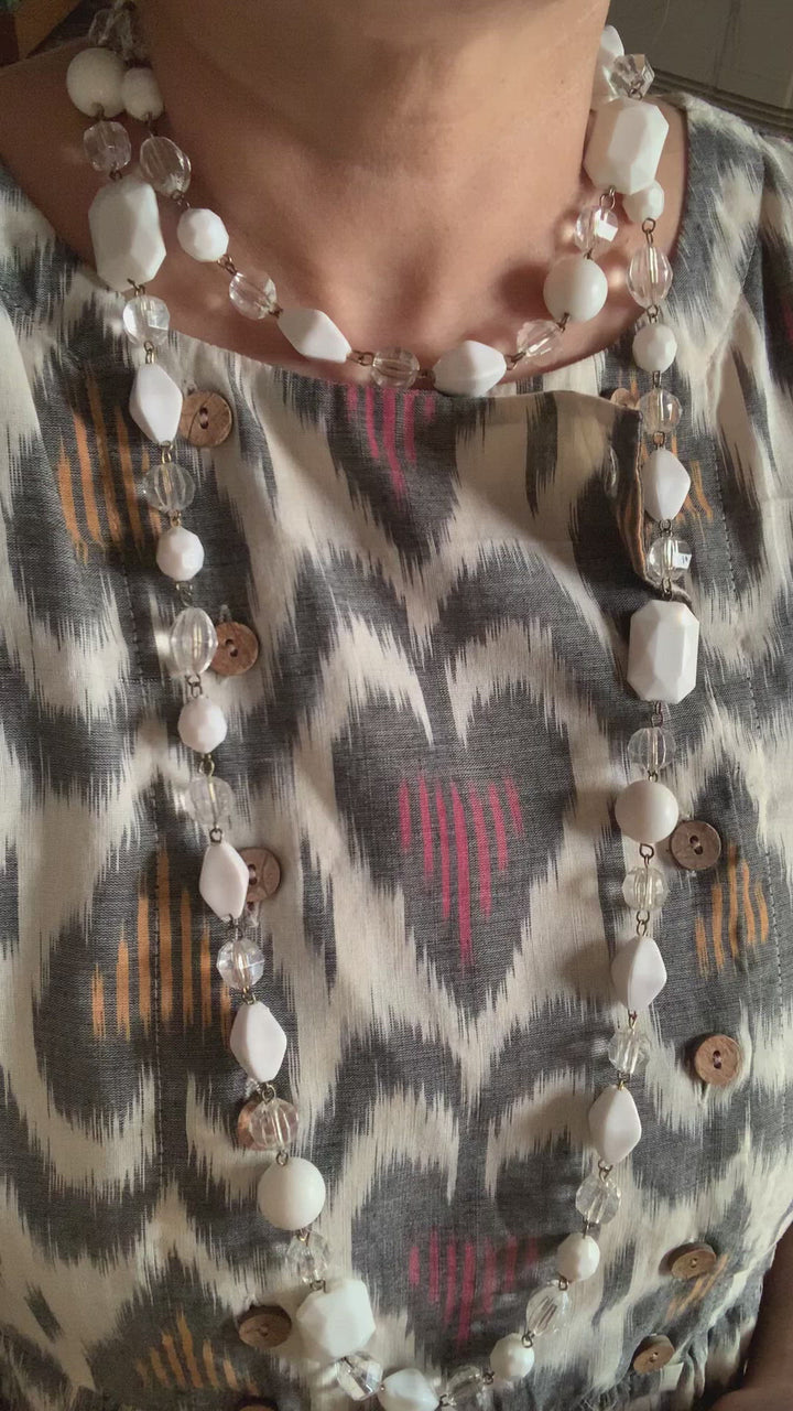 White Beads and Crystal Necklace