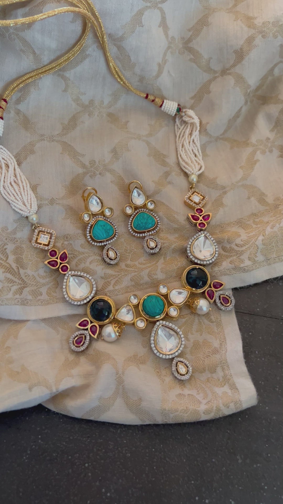 Scintillating Multicolored  Kundan Necklace with Statement Jhumka Earrings