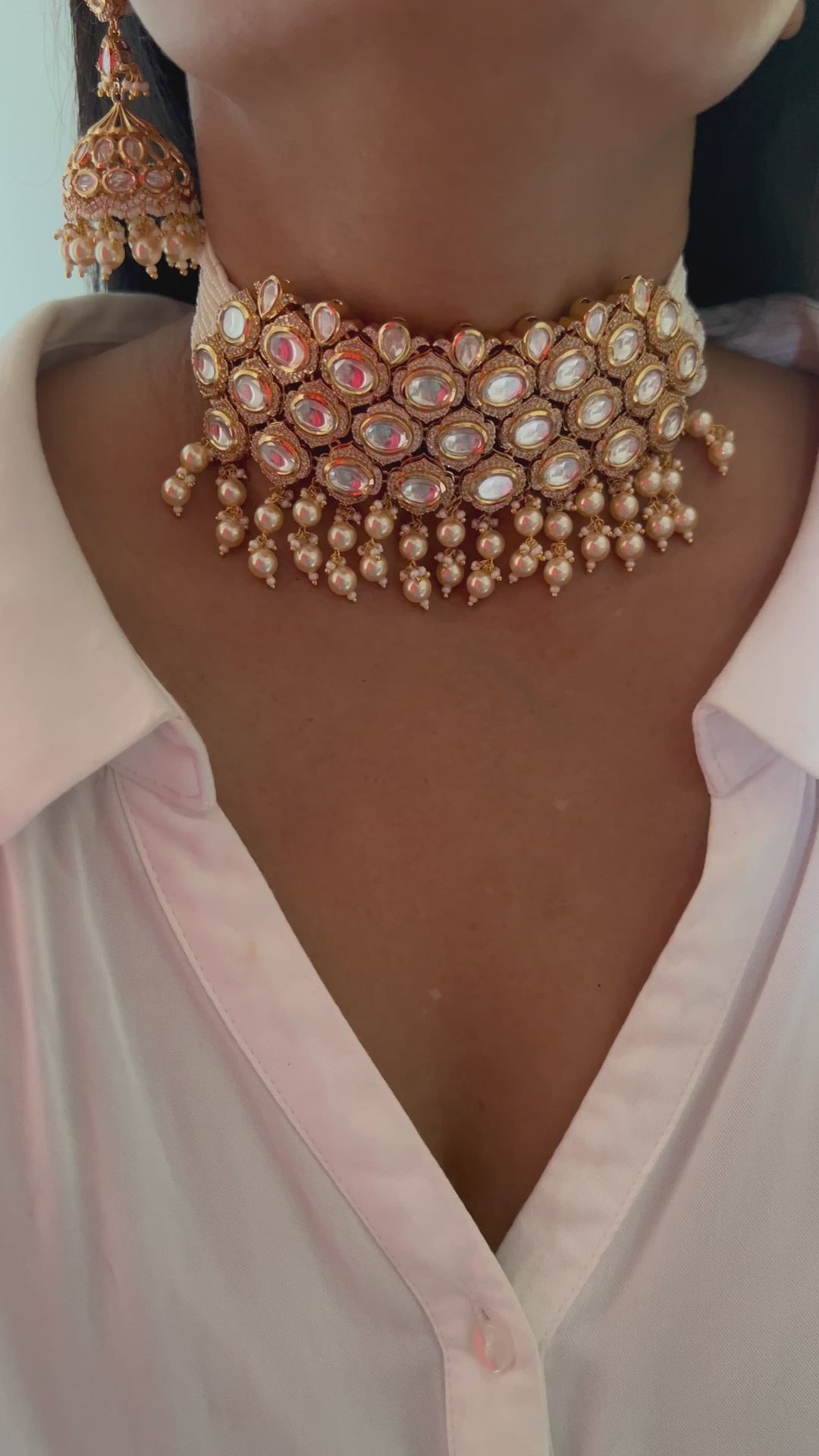 Scintillating Pearls and Kundan Choker with Jhumka Earrings