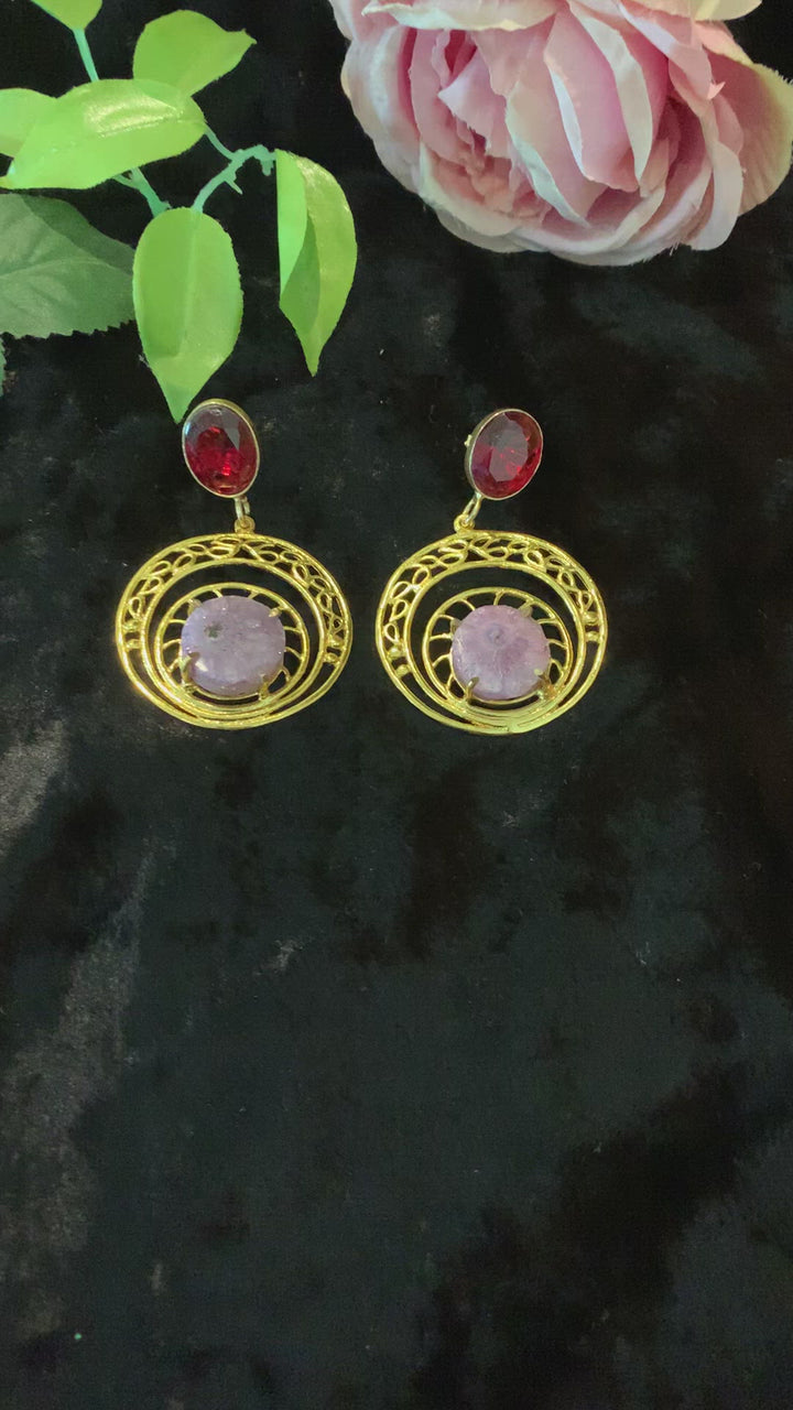 Red Gold Stone Earrings