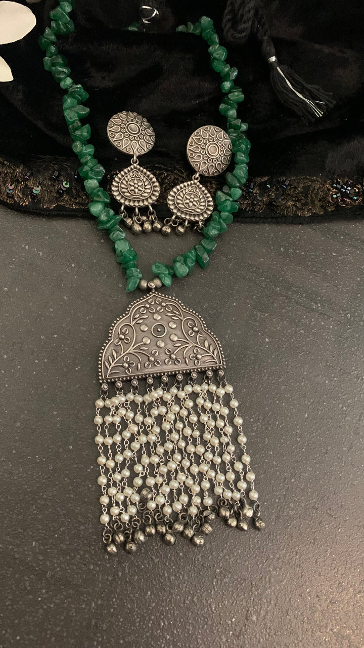 Beautiful Pendant Beaded Long Necklace with Statement Earrings