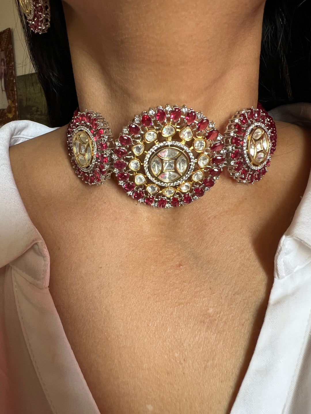 Victorian Kundan Choker Necklace with Earrings