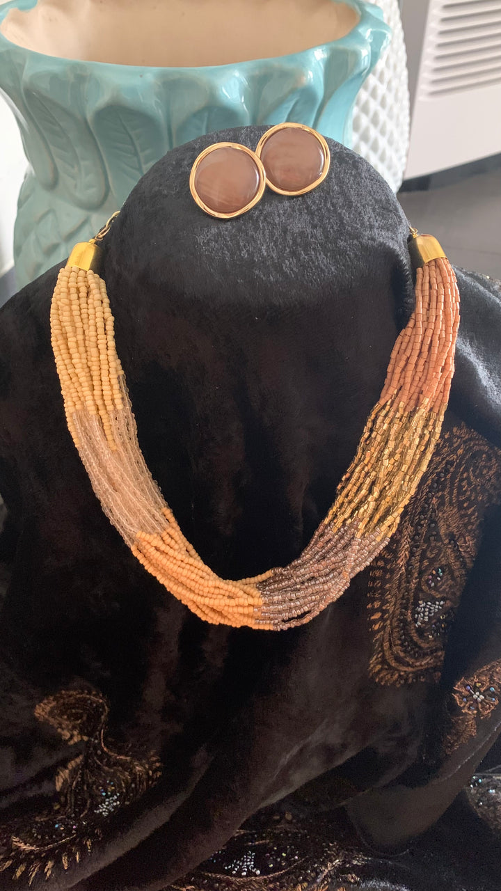 Beautiful Shaded Beads Necklace with Glass Stone Studs