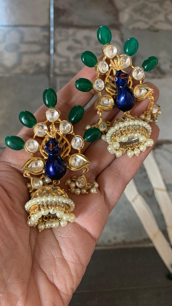 Gorgeous Peacock Pendant Necklace with Statement Jhumkas - SHIVKA