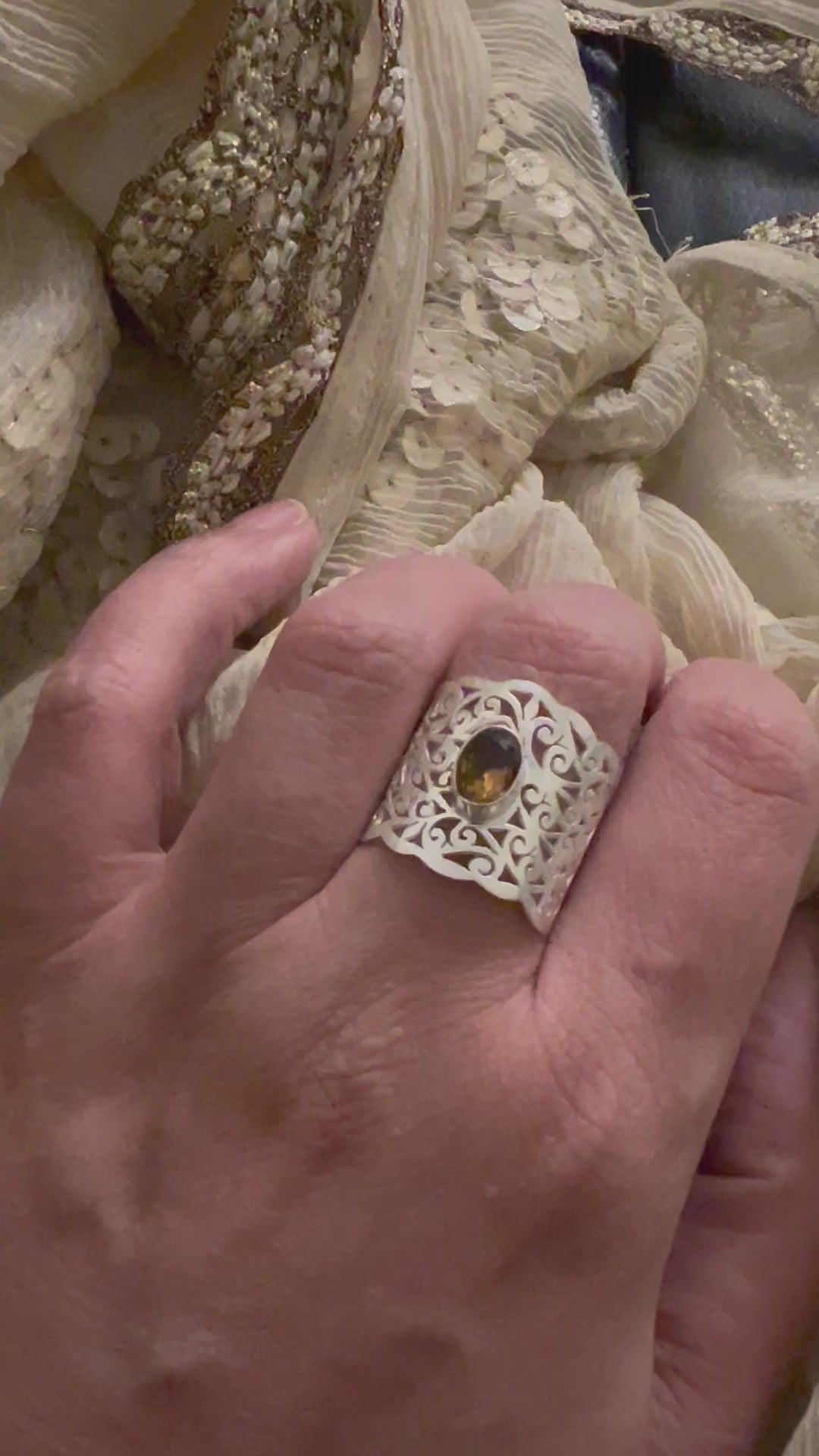 Beautiful Cut-work Quartz Ring