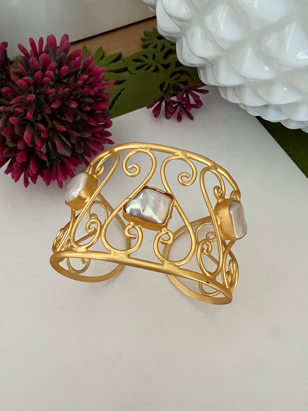 Fresh Water Baroque Pearl Open Cuff