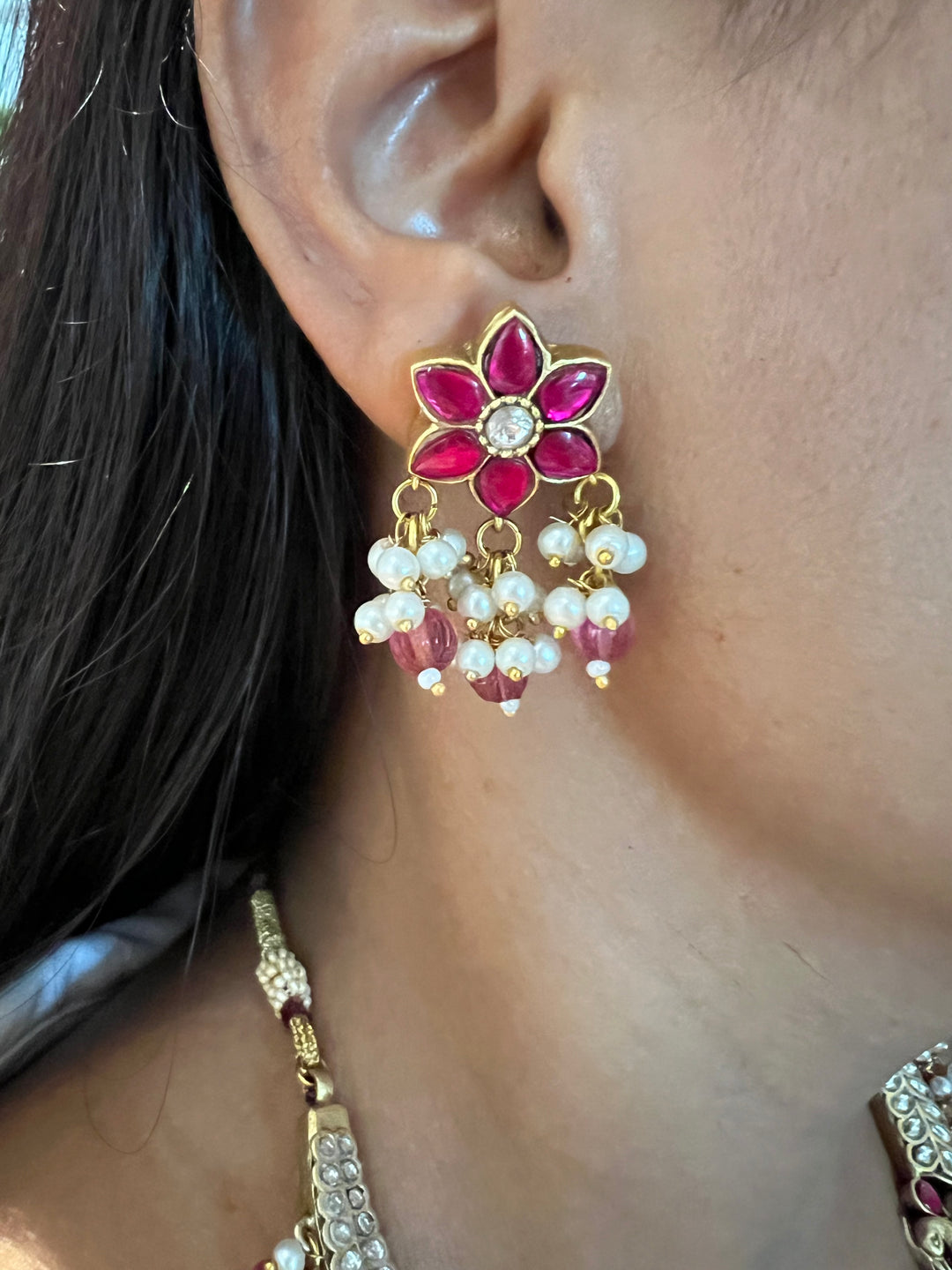 Designer Wedding Necklace with Kundan Earrings