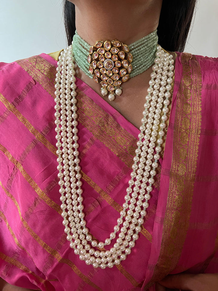 Kundan Choker and Pearl necklace Combo  with Earrings - SHIVKA