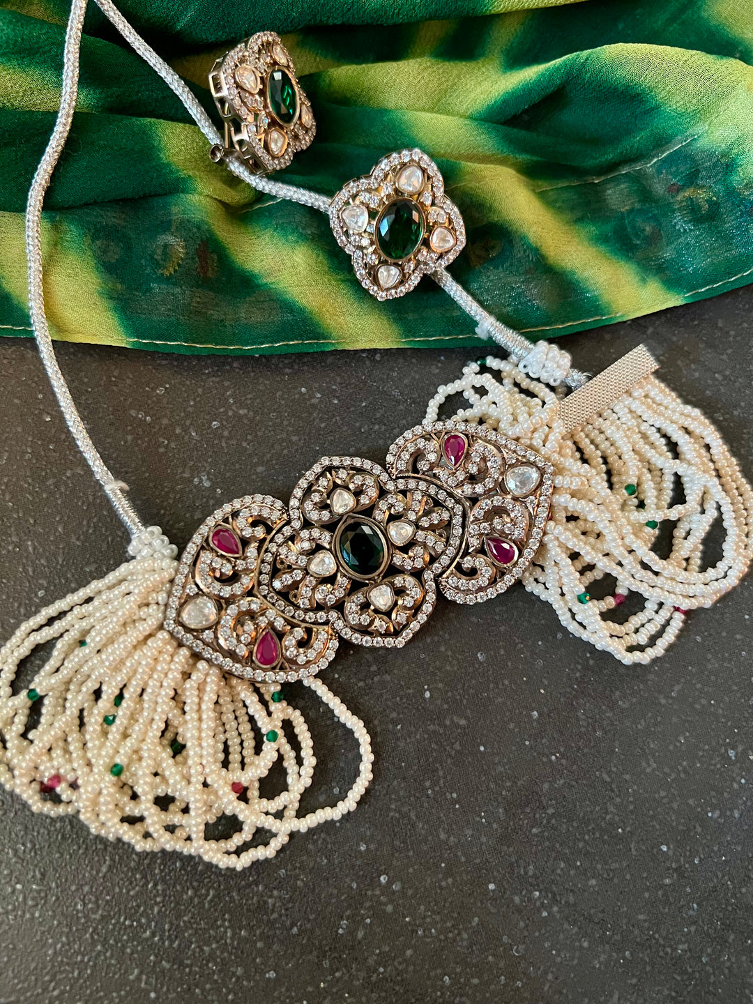 Pearls Choker with Statement Earrings