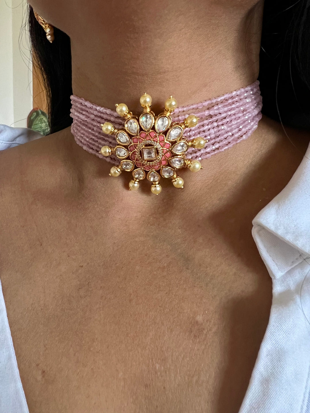 Beautiful Pink Kundan Choker with Studs