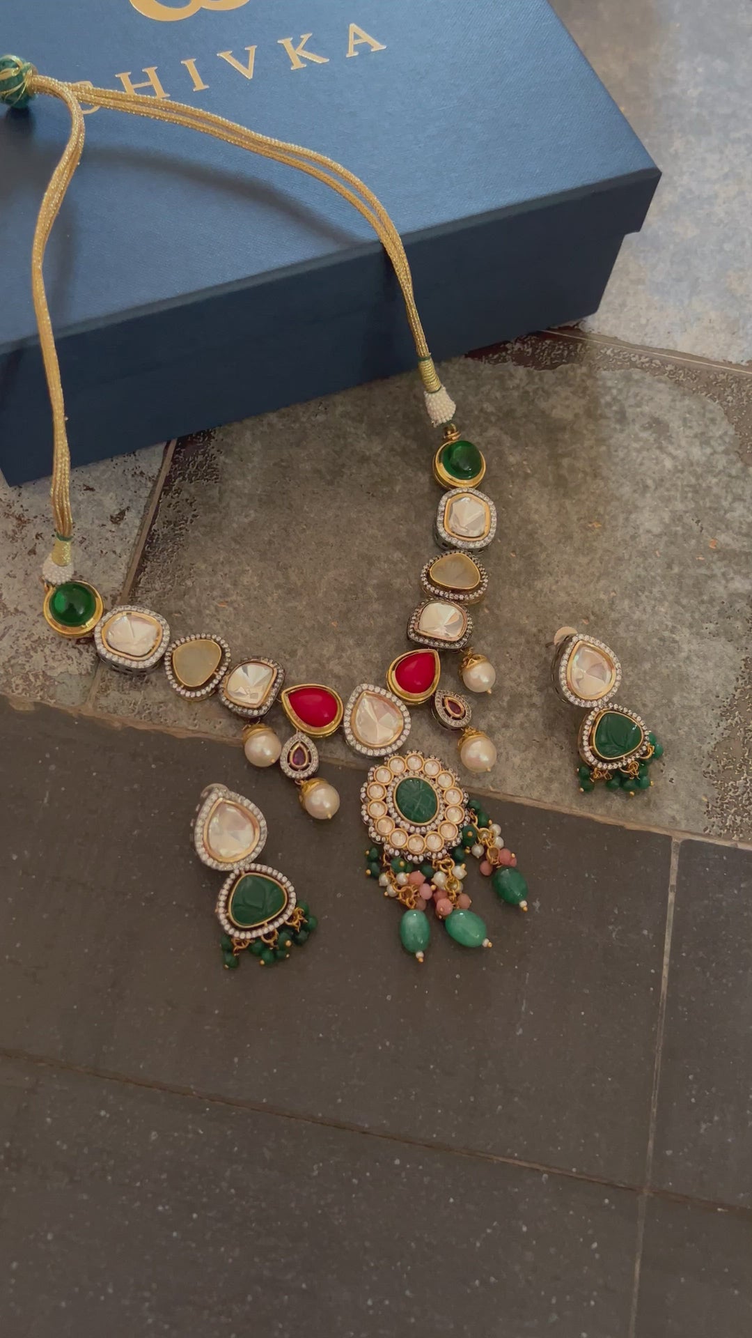 Scintillating Multicolored  Kundan Necklace with Statement Jhumka Earrings