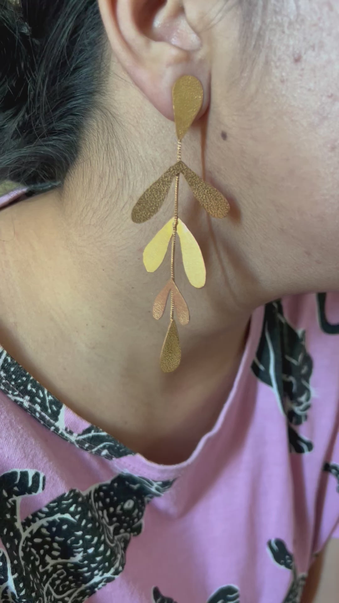 Textured Gold Tone Leaf Danglers
