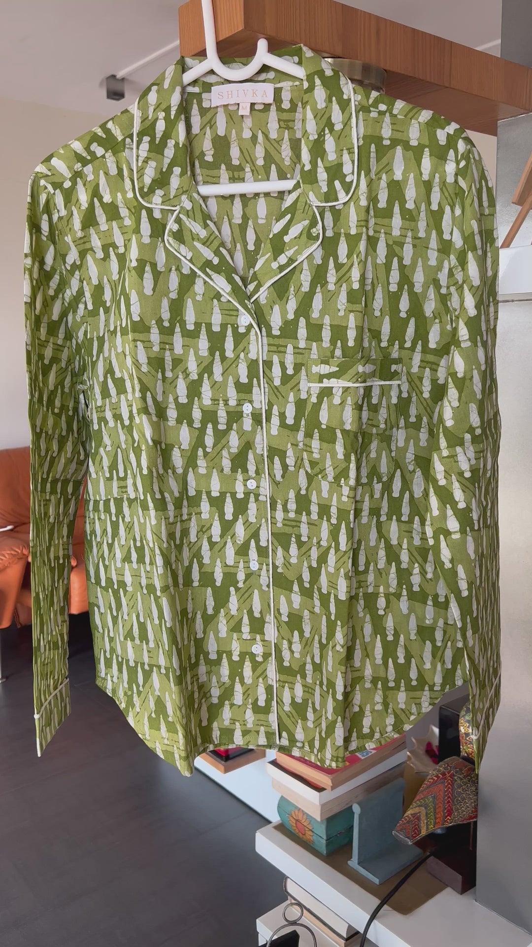 Olive Green Print Cotton Night Suit