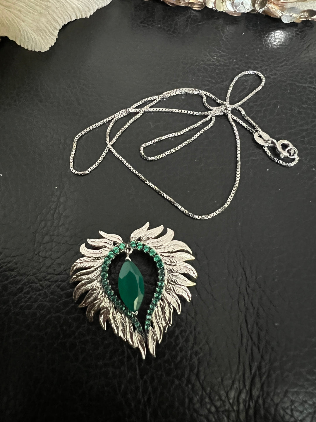 Elegant Agate Stone 925 Silver Pendant Chain Necklace Set | SHIVKA | Lightweight Dinner Jewelry