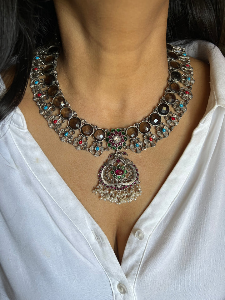 Smoky Quartz Pure 925 Silver Necklace