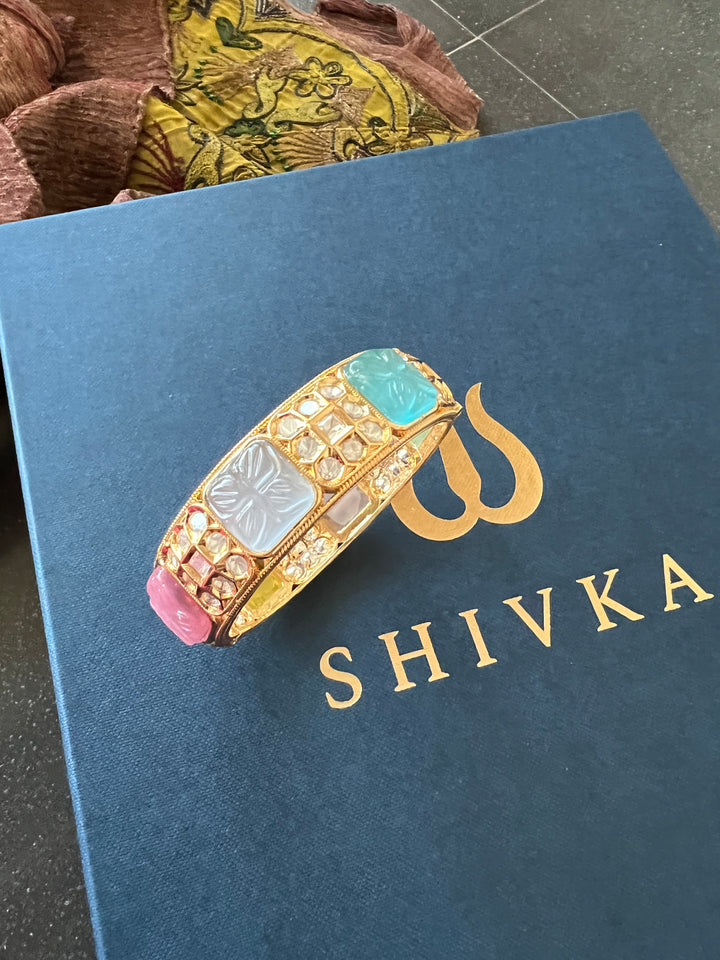 Designer Kundan Multicolored carved Stone Kada