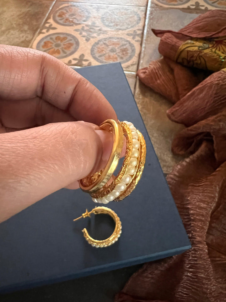 Gorgeous Gold Tone Pearl Hoops - SHIVKA