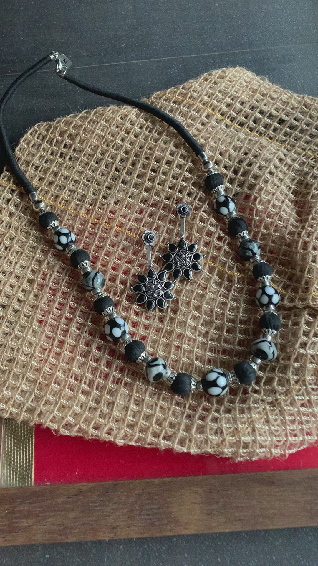 Black Beaded Necklace with Statement Danglers