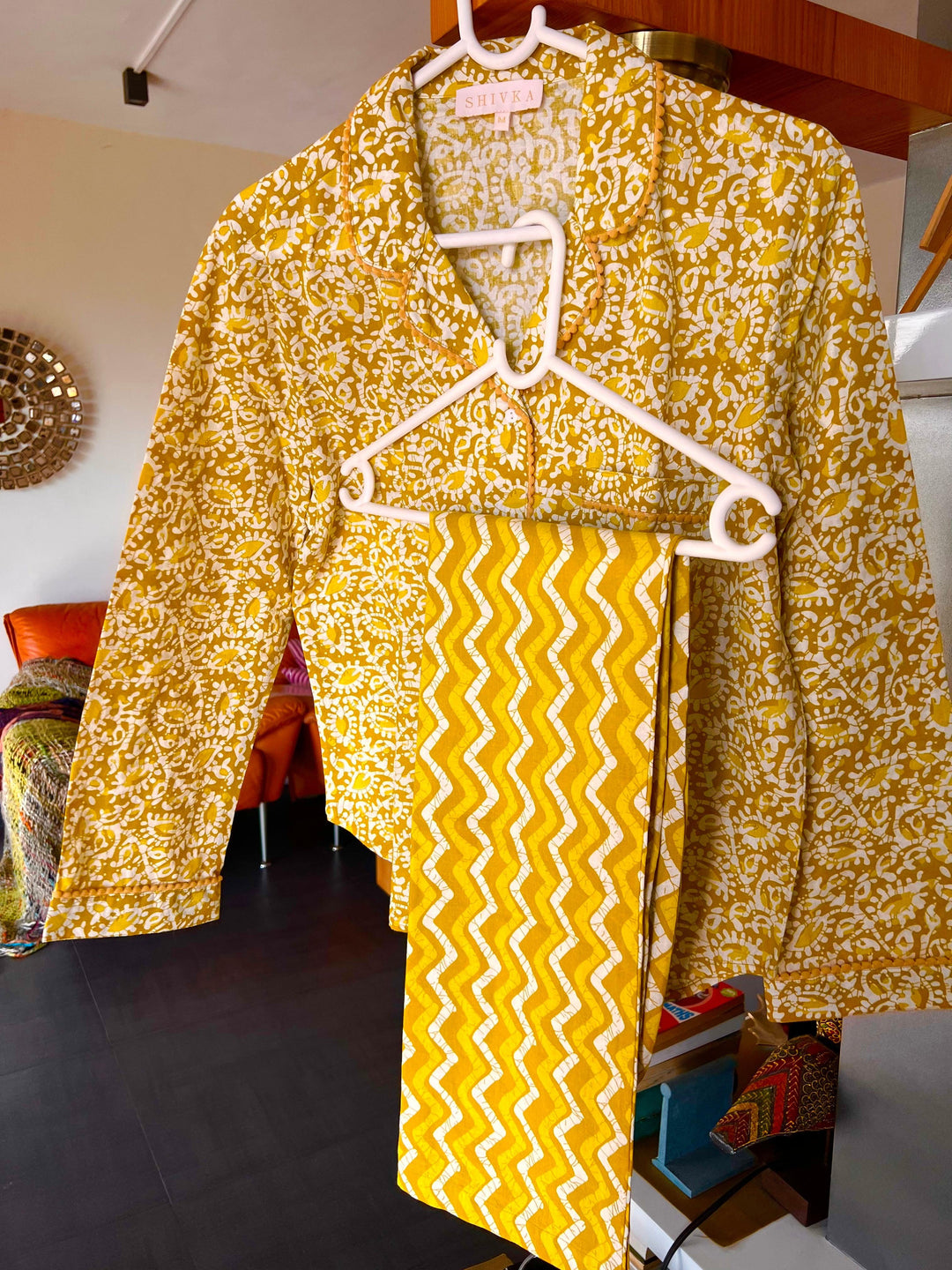 Yellow Print Cotton Night Suit - SHIVKA