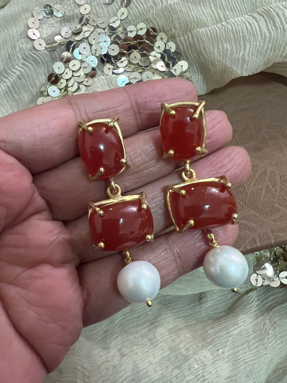 Pearl Drop Carnelian Earrings - SHIVKA