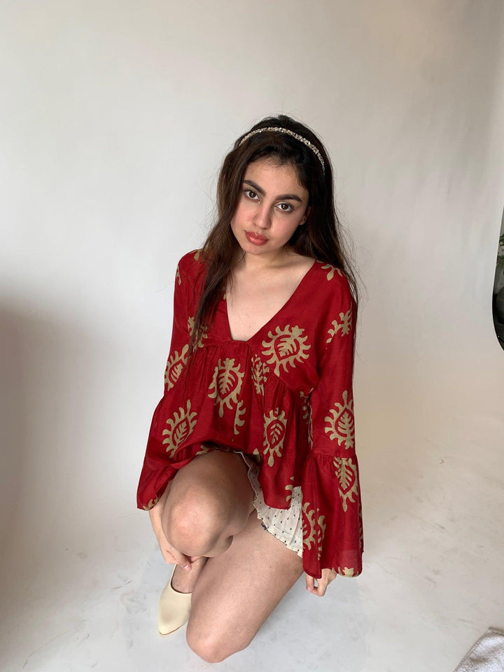 Red Motifs Top - SHIVKA