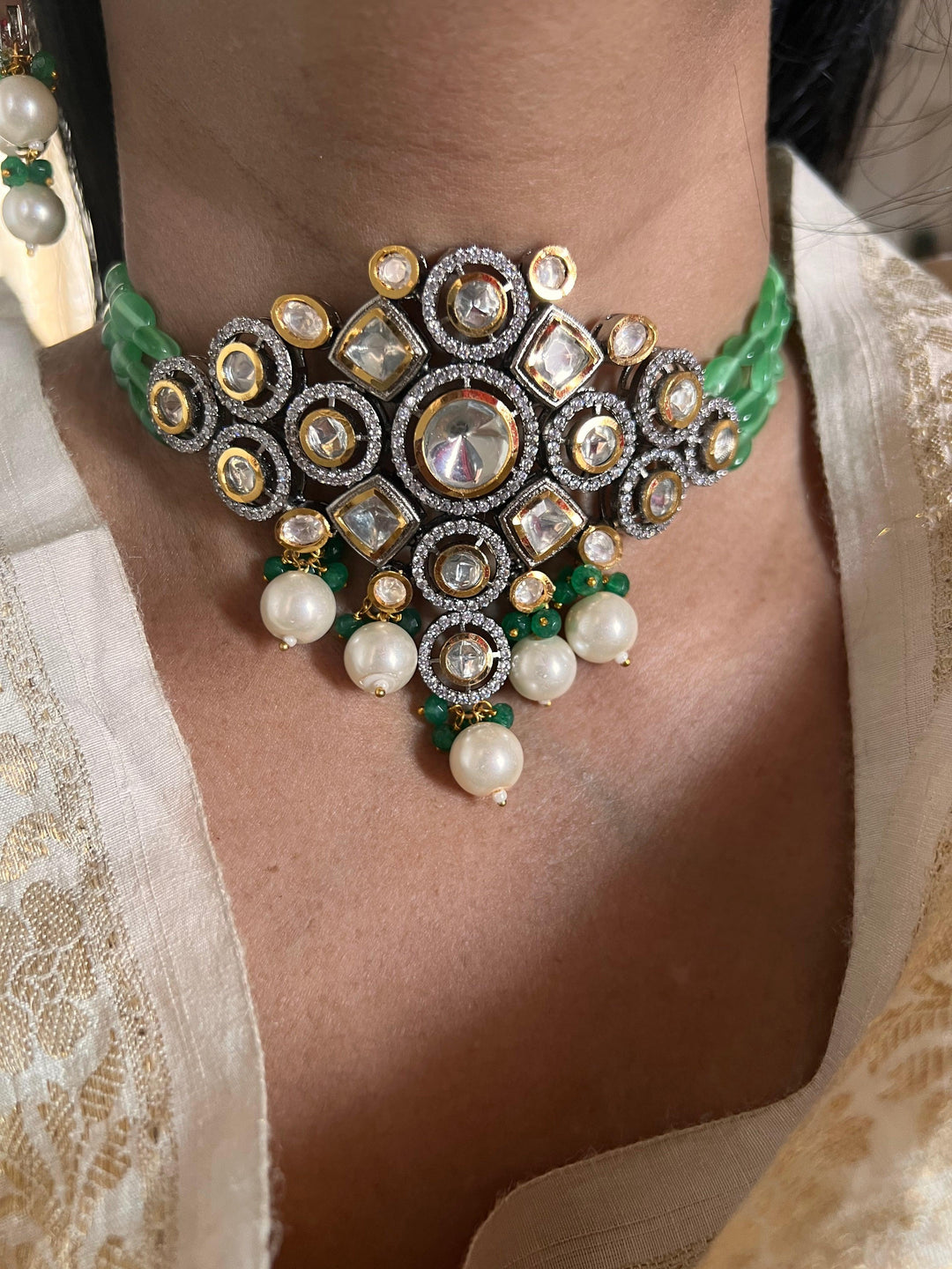 Scintillating Bridal Kundan Choker with Earrings - SHIVKA