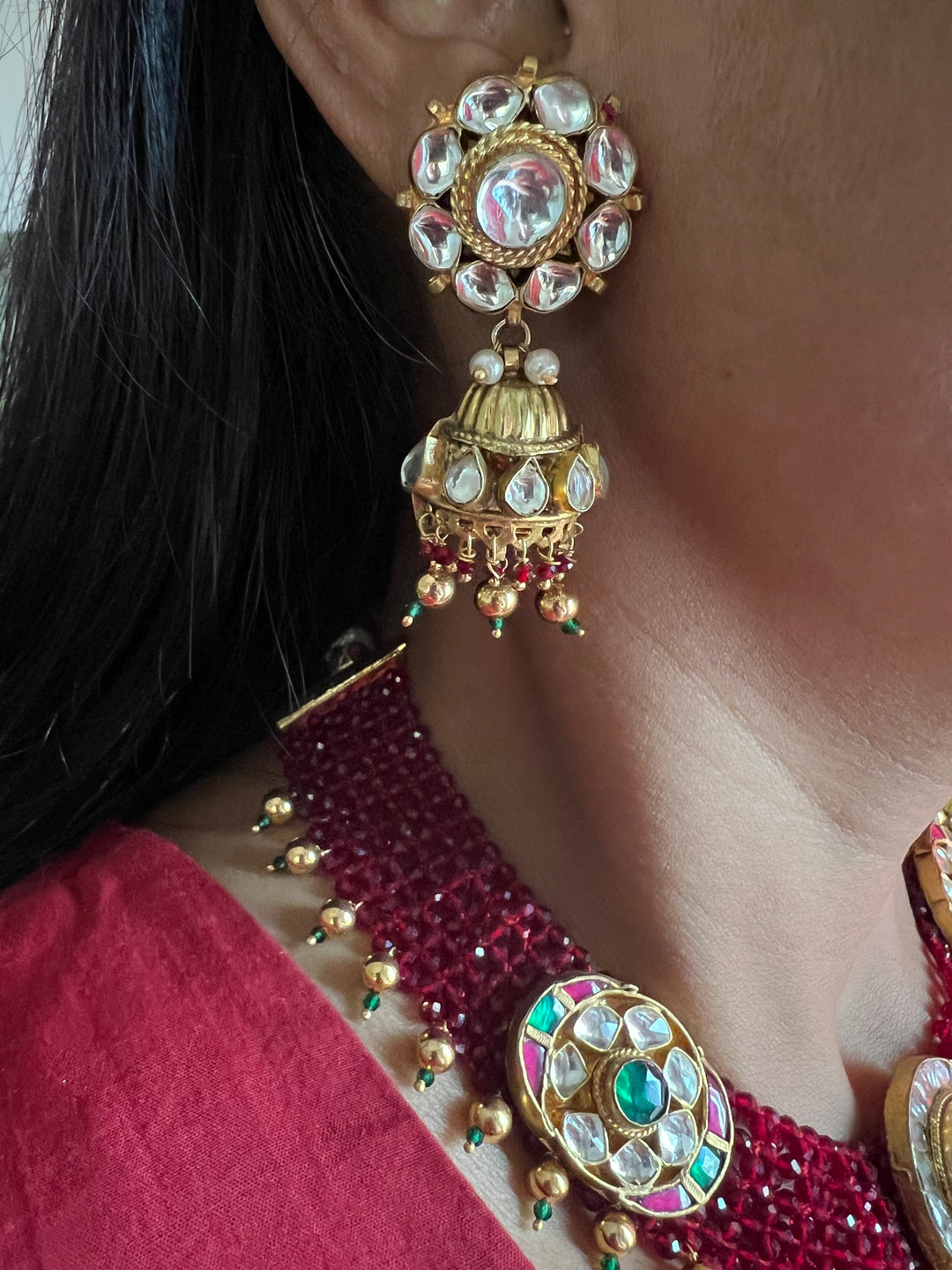 Maroon Chatai Choker with Earrings