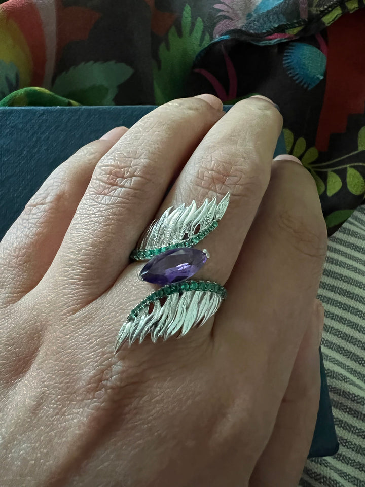 Designer Pure Silver Amethyst Ring