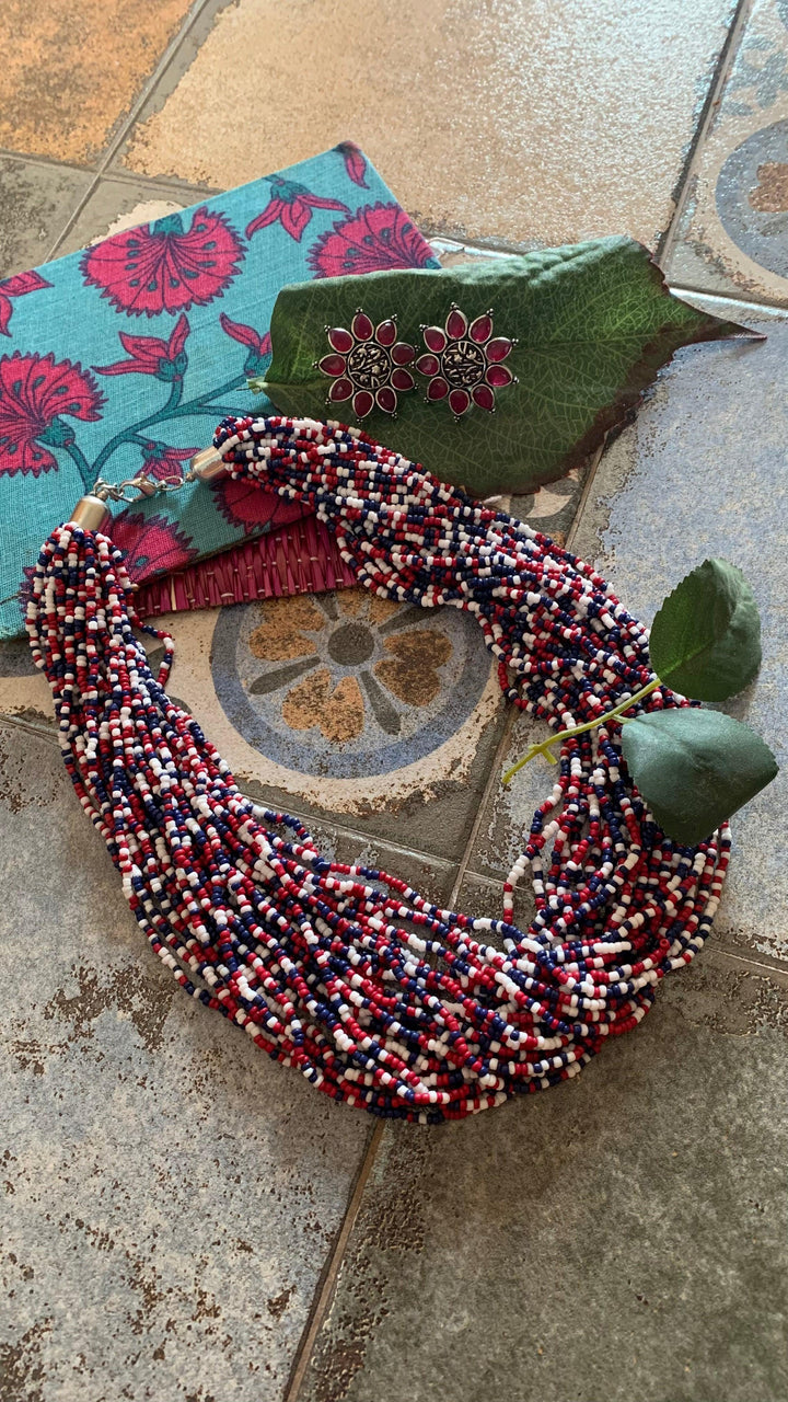 Statement Multicolored Necklace with Antique Studs - SHIVKA