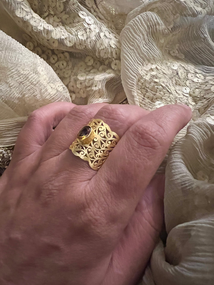 Beautiful Cut-work Quartz Ring