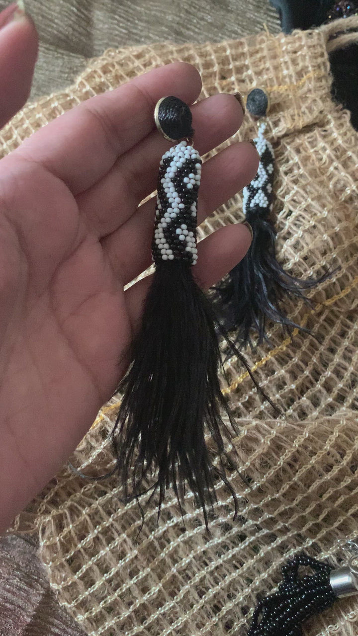Black and White Beaded Necklace with Earrings