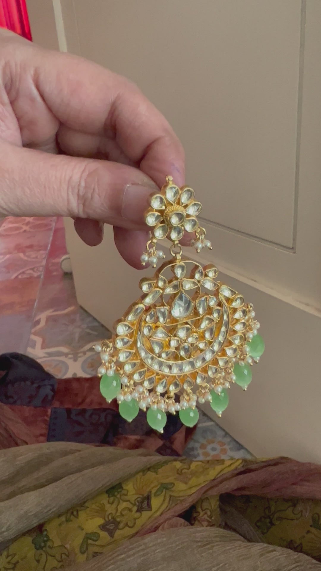 Sea Green Pachi Kundan Earrings